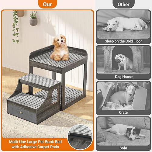 Miniatura 7 de Cyclysio Percha para ventana para mascotas con escaleras, litera grande para mascotas para perros y gatos, plataforma de asiento para mascotas de