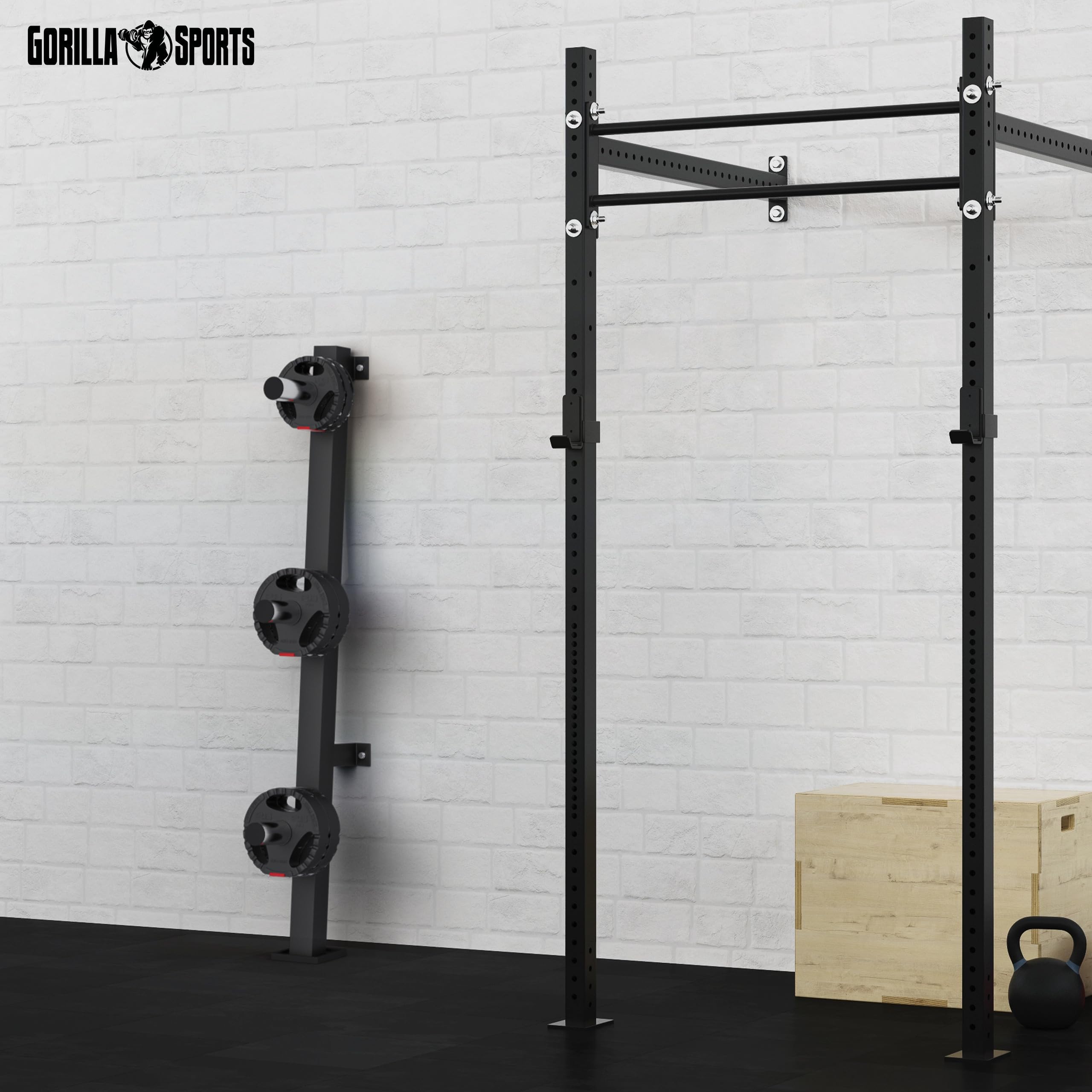 GORILLA SPORTS® Rastrelliera Pesi - da Parete, 3x30mm e 3x50mm Aste per Dischi, Carico Massimo 300 kg - Supporto per Dischi Pesi, Rack di Stoccaggio, Porta Pesi, Piastre, Allenamento, Palestra Casa
