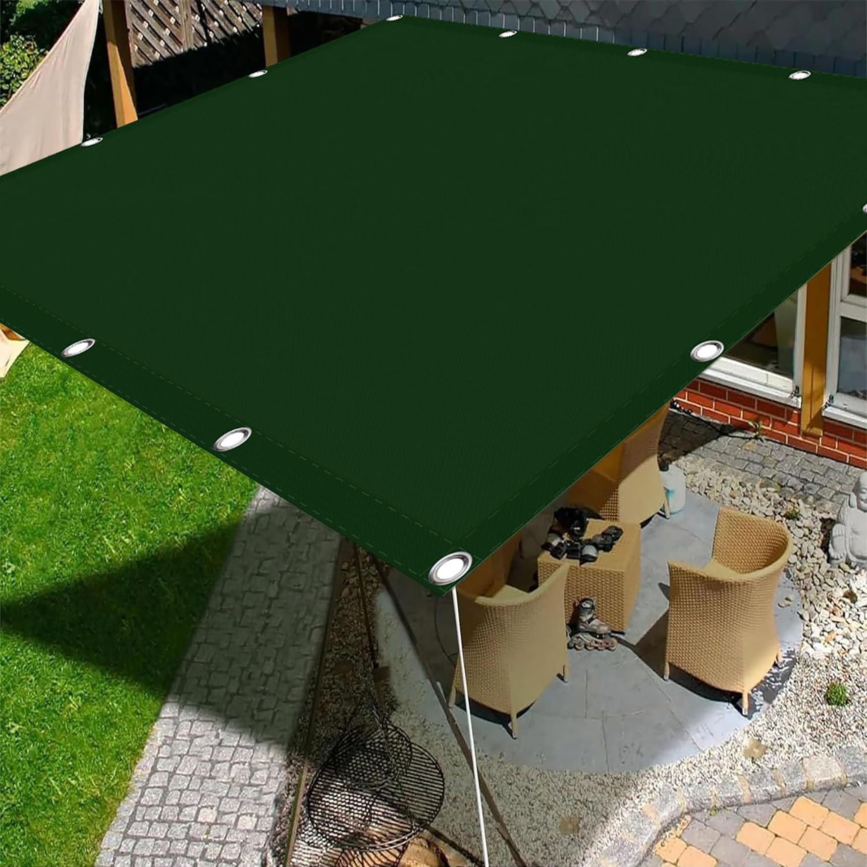 Voile d'ombrage imperméable 1.4x3.4m vert rectangulaire pour terrasse