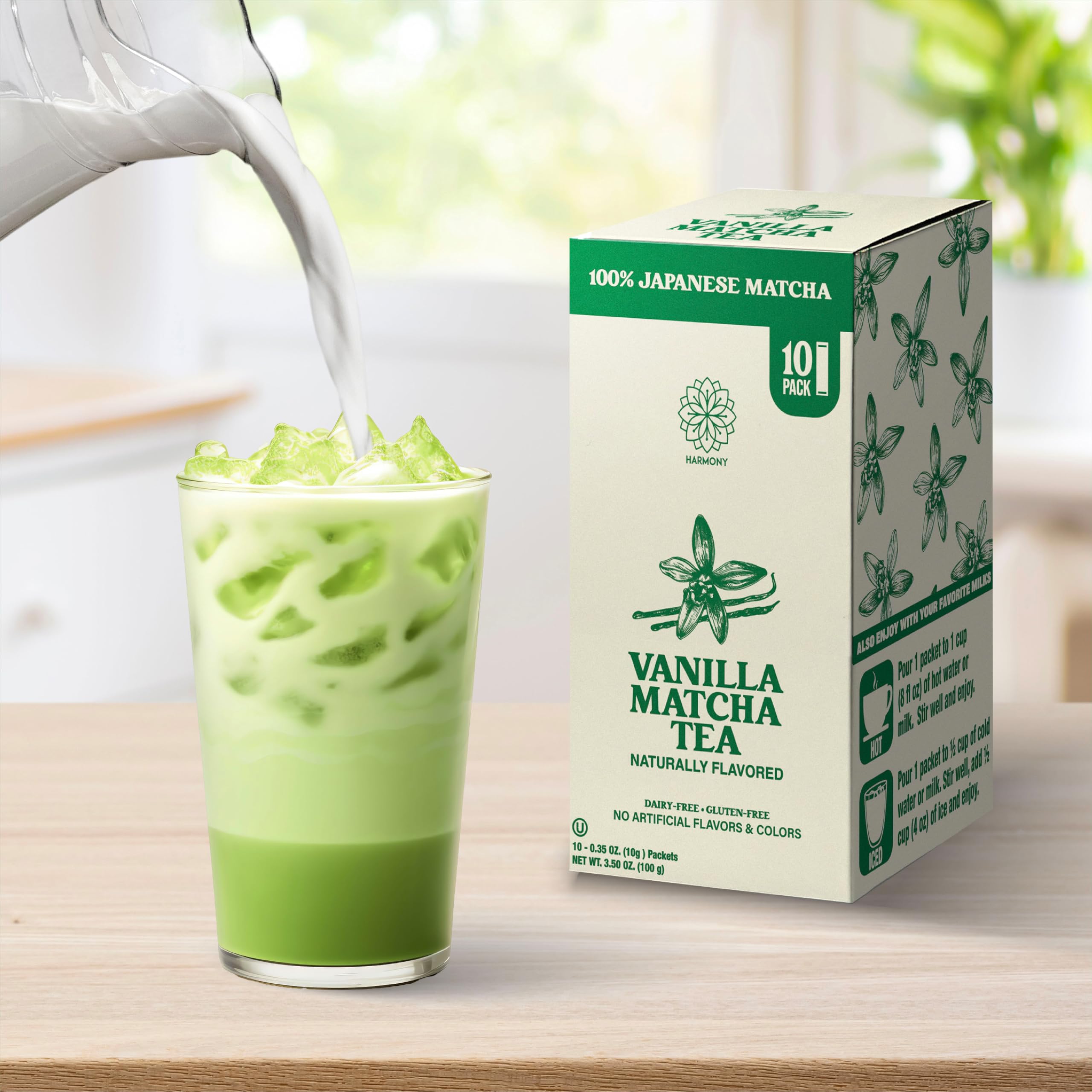 The Harmony Matcha Vanilla 10 Sticks Premium Sweetened Japanese Matcha Powder Rich in Antioxidants L-Theanine Dairy Gluten Preservative — view 8