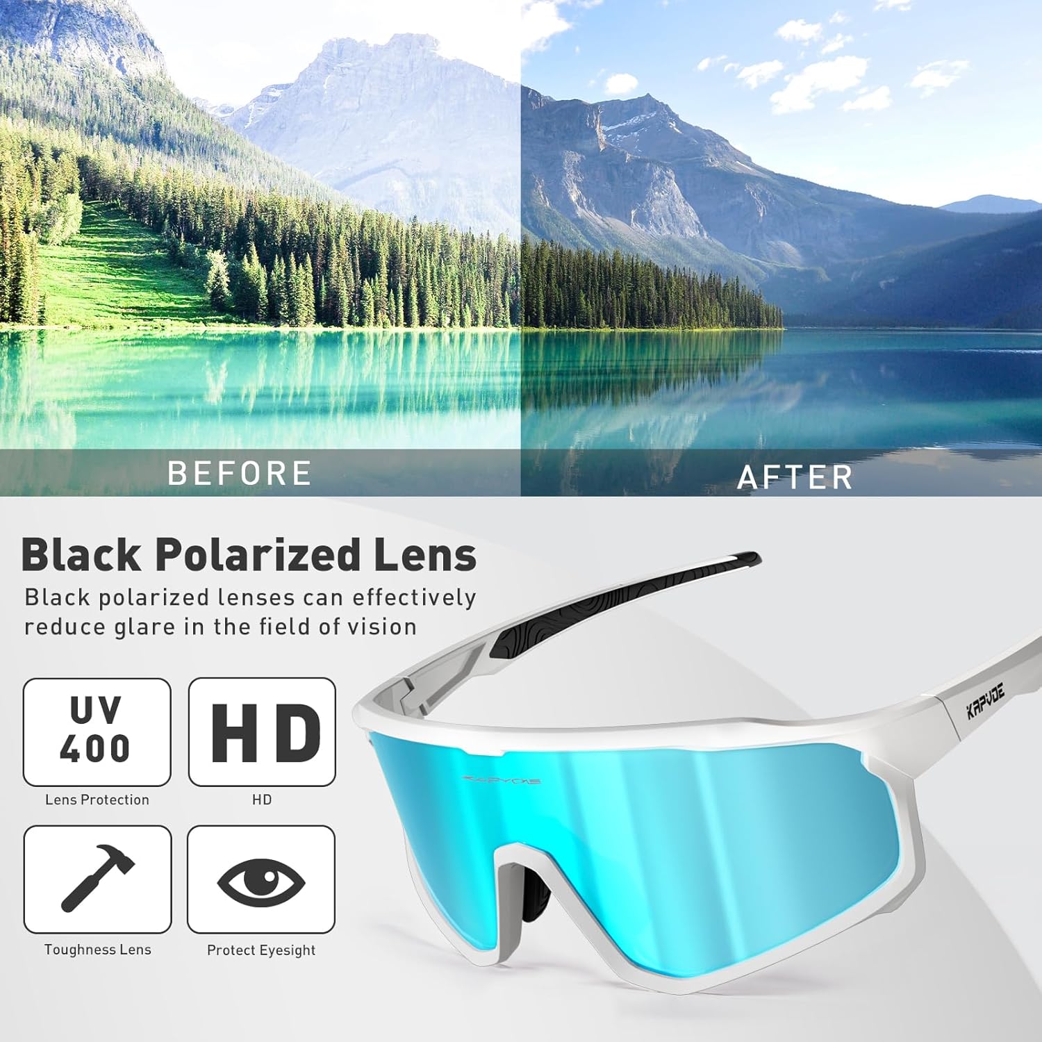 KAPVOE Polarized Cycling Glasses Men Women Mountain Bike Glasses MTB Riding TR90 Sport Sunglasses Running Bicycle K93