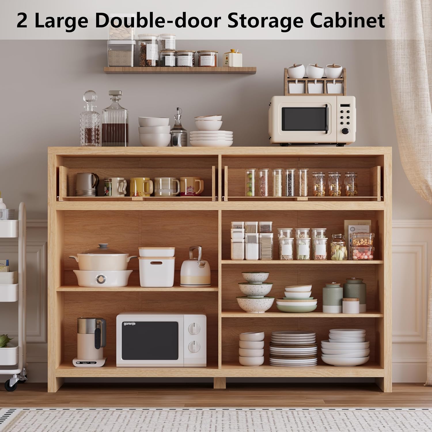 Fluted Sideboard Buffet Cabinet with Storage and Large Drawers, 55" W Credenza Storage Cabinet for Living Room or Entryway, 40'' H Farmhouse Buffet Table with Adjustable Shelves, Console Cabinet