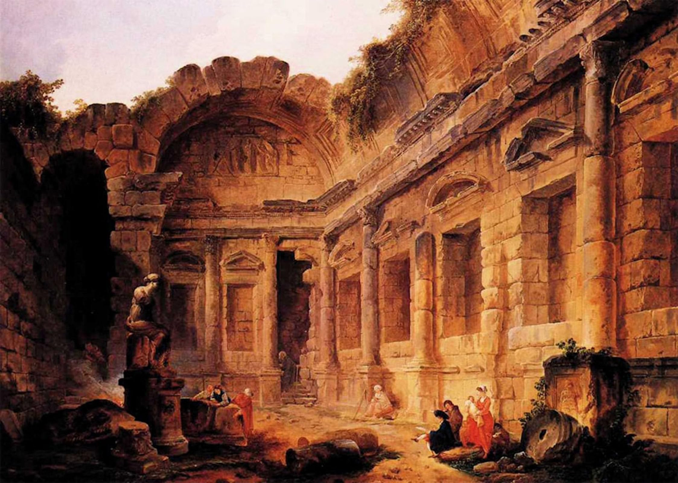 POSTERIIk Vintage Classic Picture Landscape Artwork Interior of the Temple of Diana At Nmes by Hubert Robert Portrait Canvas Painting for Office Home Decor 60x90cm