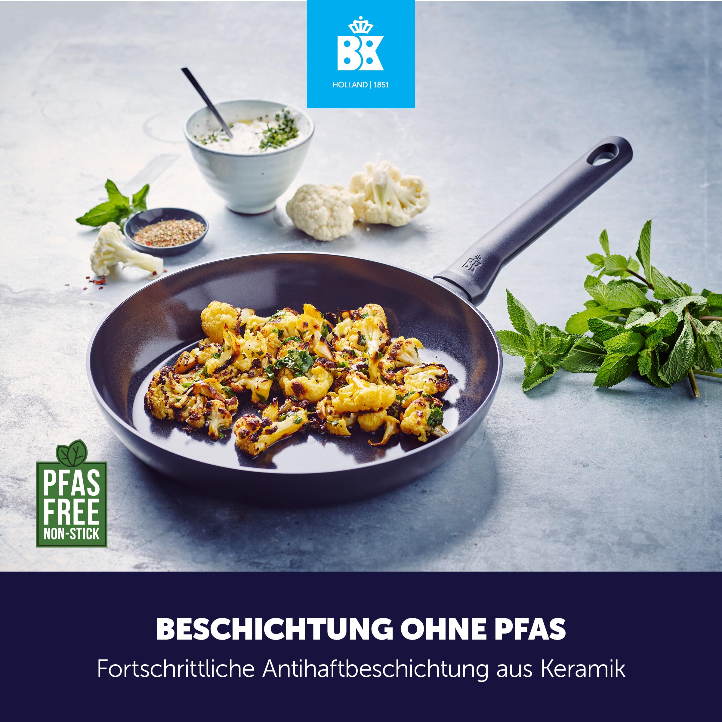 BK Enjoy - Juego de sartenes antiadherentes de cerámica, 2 piezas, diámetro 24/28 cm, sin PFAS, sartén de inducción, apta para horno hasta 160 °C, apto para lavavajillas, calentamiento rápido, asas de