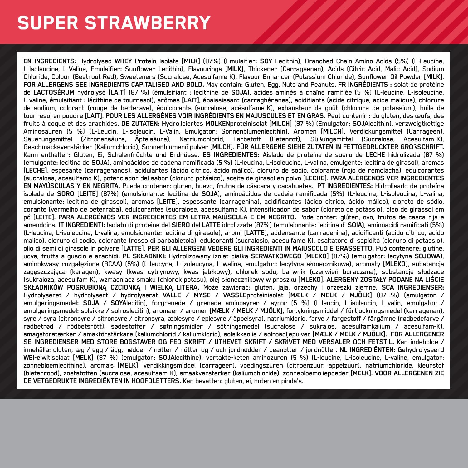 Optimum Nutrition Platinum Hydro Whey, odżywka z hydrolizowanego izolatu białka serwatkowego z aminokwasami egzogennymi, glutaminą i BCAA, smak super truskawka, 40 porcji, 1,6 kg
