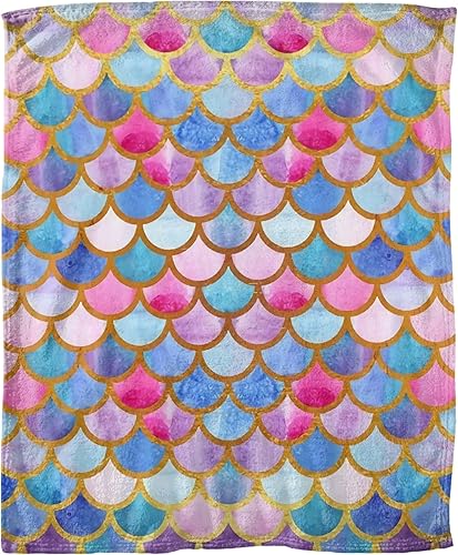 Miniatura 2 de ARNOVIC Manta de sirena con escamas de pez, manta de sirena para niña, manta con estampado de sirenas Squama para dormitorio, decoración de sala de