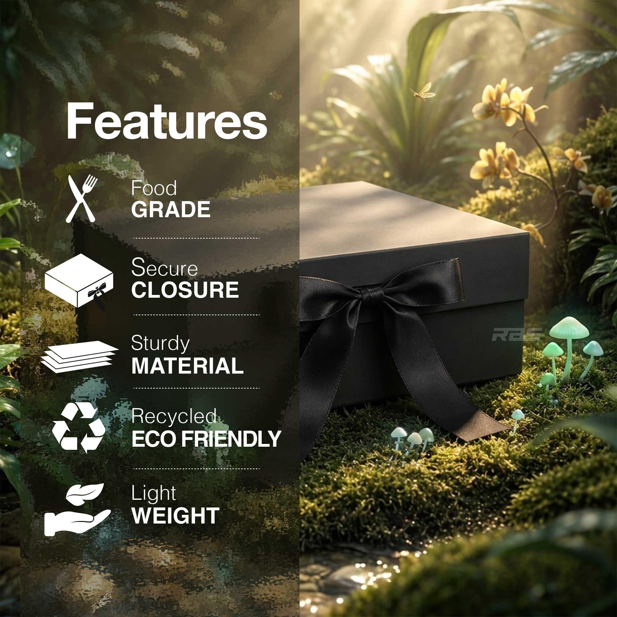 RBS® - Gift Box (23 x 16 x 10cm) Gift Boxes for Packaging (1 Pack) Decorative Gift Box empty Multipurpose Gift Hampers Holds Upto 5 kg Occasion Gifting Box Foldable Gift Packaging Boxes (Black) 1