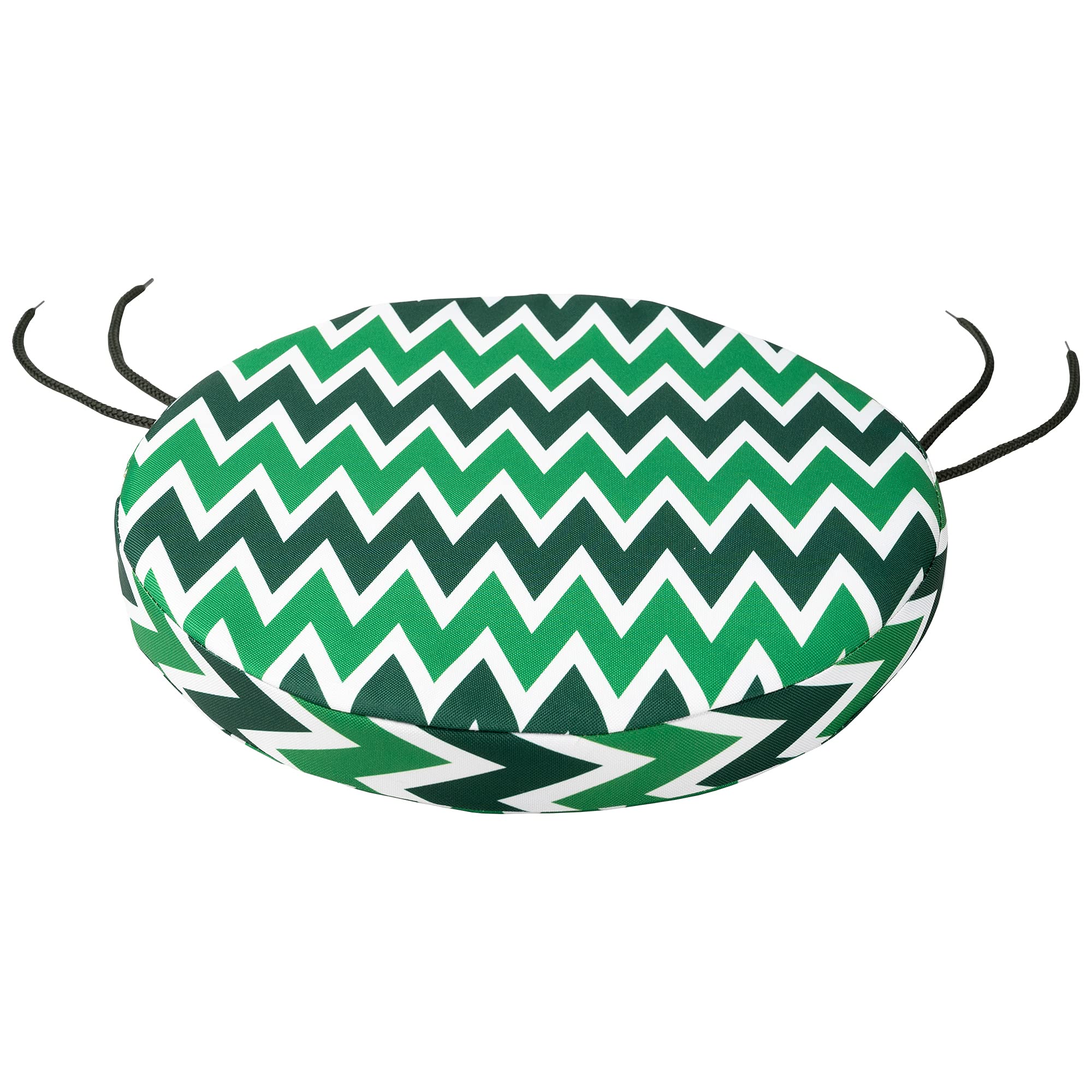 Softillo Zig Zag Green Round Bistro Circular Chair Cushion With Seat Ties – 40Cm, Indoor And Outdoor Furniture Seating, Water-Resistant Polyester, Patio, Kitchen Dining, Lawn & Garden