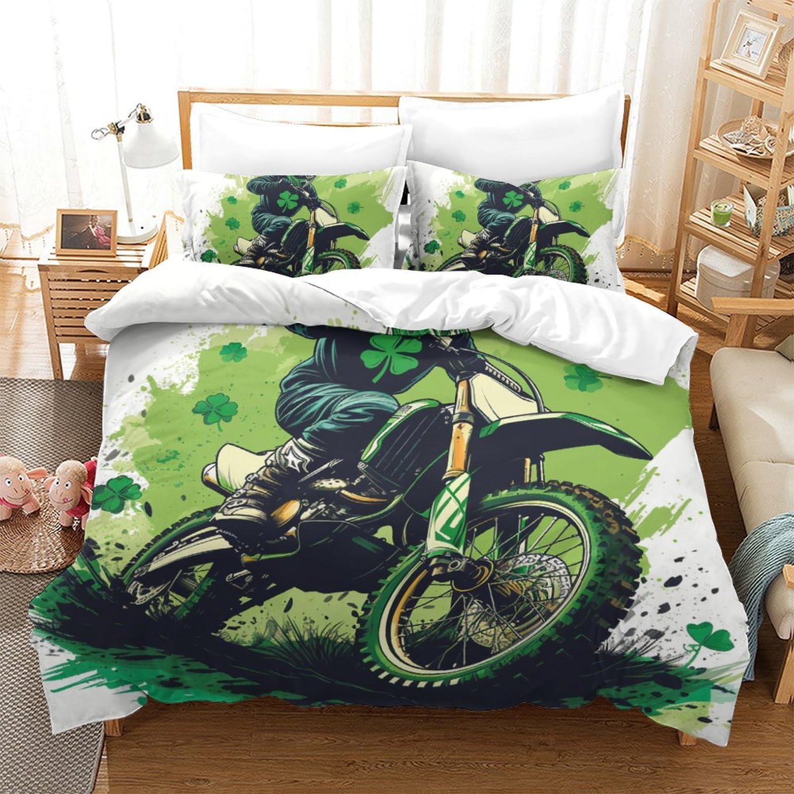 Housse de couette moto 3D pour lit double, parure de lit ado en microfibre douce