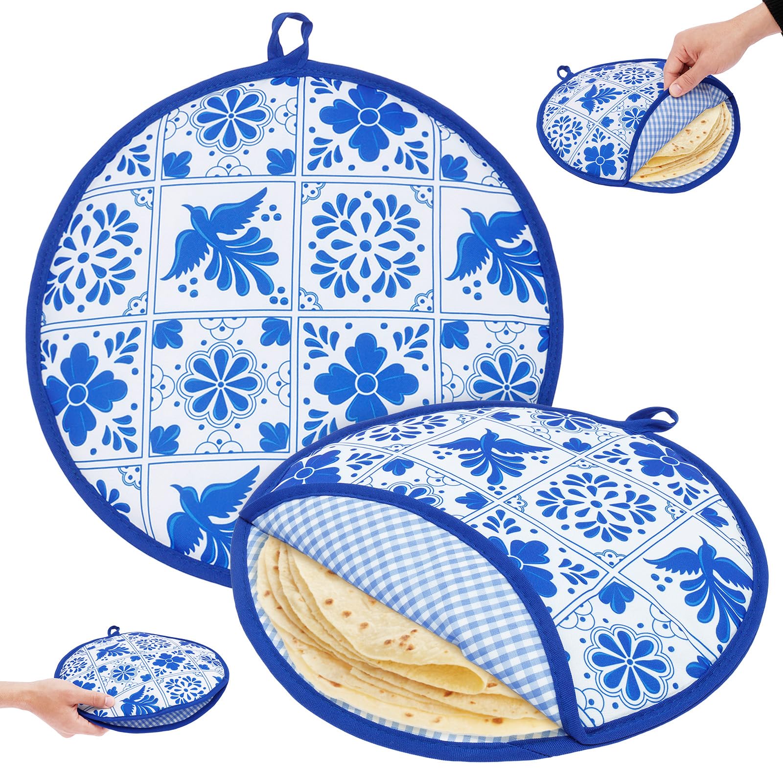 2Pcs 30cm Tortilla Warmer Heat Container, Microwave Safe, Polyester Tortilla Warmer Holder, Insulated Cloth Holders for Naans, Chapati Flour Tortillas, Pancake, Flat Bread(Style 3)