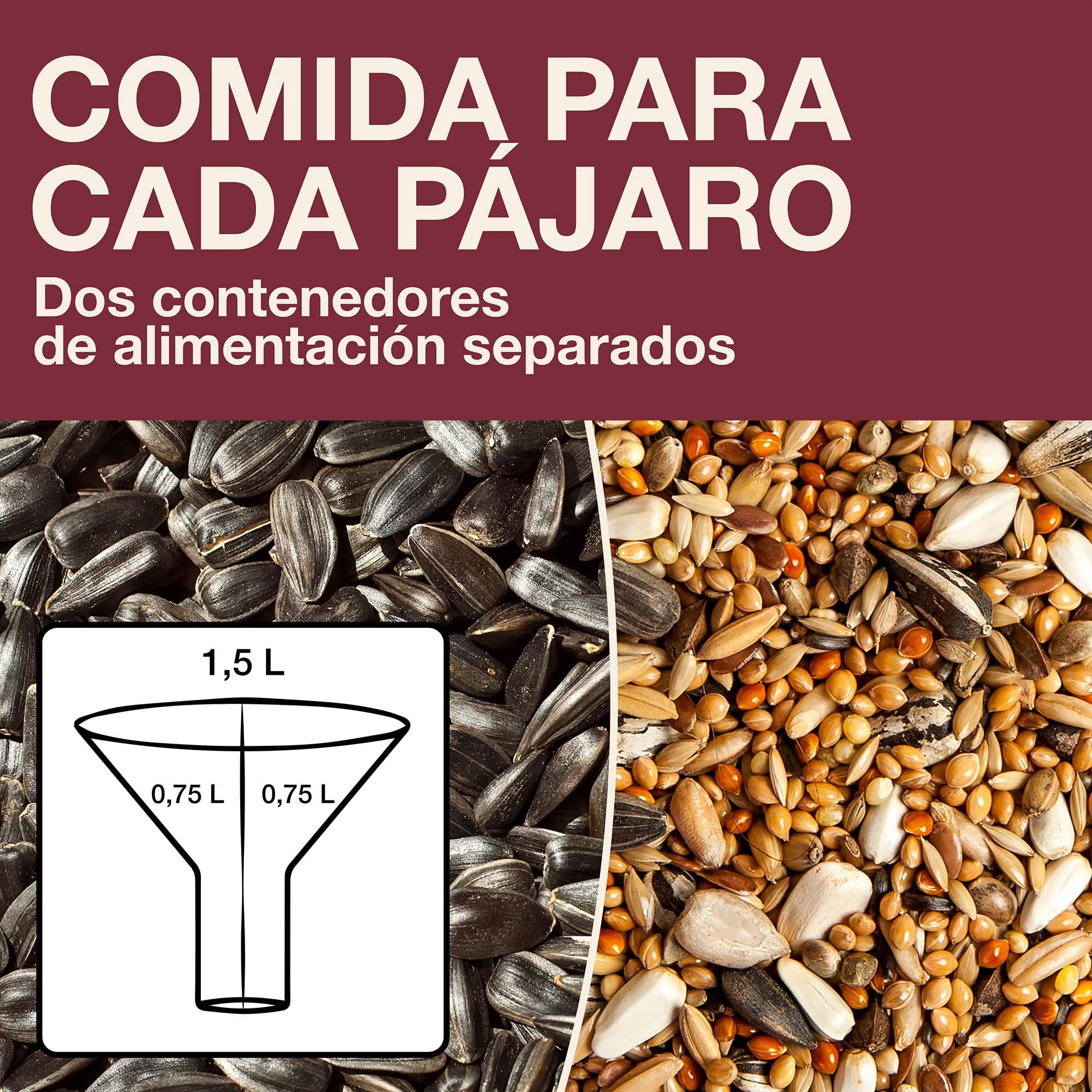 SWISSINNO Comedero para Pájaros Colgante – Davos Smart Birds - Dispensador con Bandeja - Tolva Segura contra Roedores - para Jardín y Balcón - Burdeos