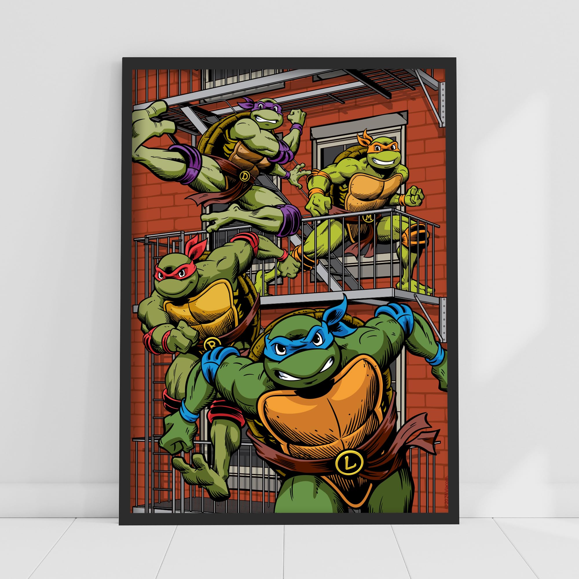 Themed Black Teenage Mutant Ninja Turtles Print - Group On Side Of Building Poster World Of Tmnt Wall Art (21Cm X 29.7Cm - A4)