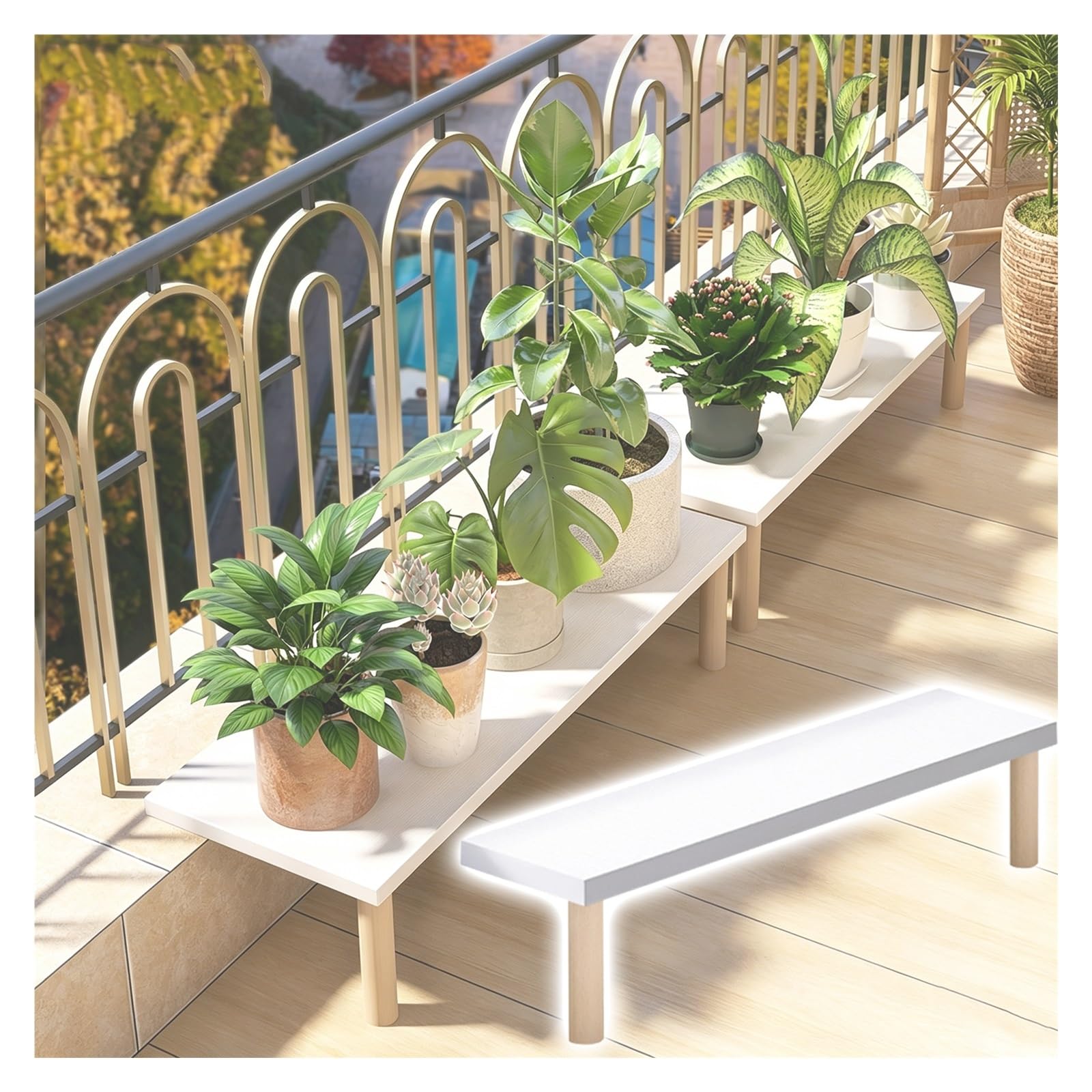 Estante de madera ajustable antideslizante para ampliar repisas de ventanas y balcones