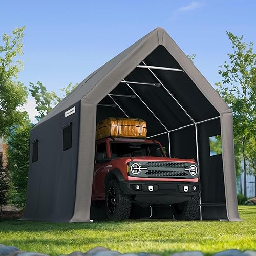 Miniatura 9 de KING BIRD Cochera de 13 x 20 x 12 pies, resistente contra la nieve para SUV, camión y barco de tamaño completo, refugio de barco con barras de