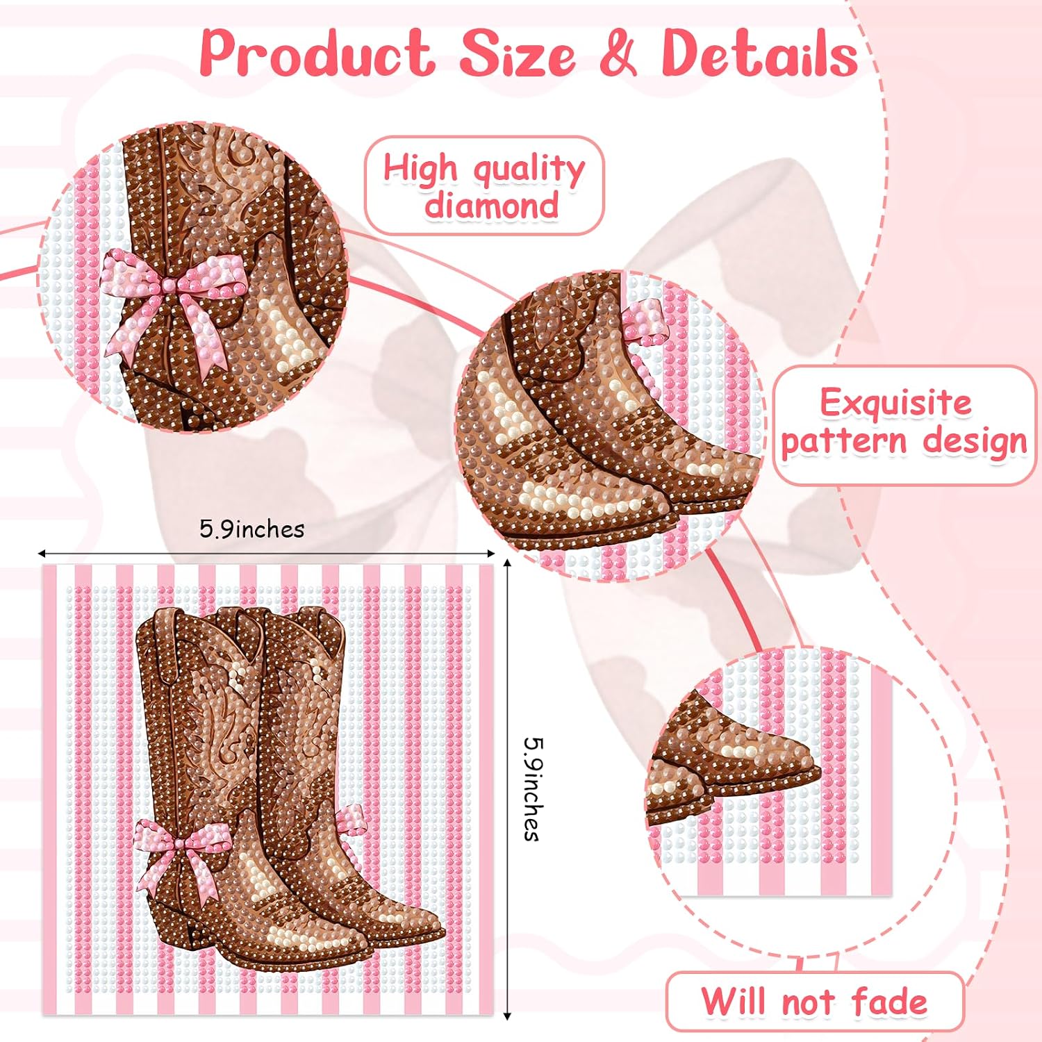SHADOAMP Western Cowgirl Diamond Art Kit Set of 4 - DIY Rhinestone Canvas Craft Featuring Pink Bows, Hats & Boots Designs, Creative Diamond Art Kits for Home Decor and Family Craft Projects