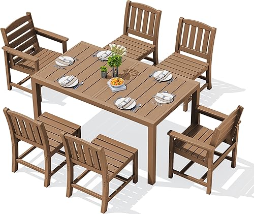 Miniatura 37 de SERWALL Juego de comedor para exteriores de 9 piezas, mesa de comedor expandible de 60 a 83 pulgadas y 8 sillas de polietileno de alta densidad