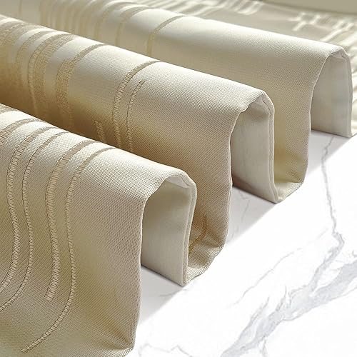 Miniatura 3 de Fullony Caminos de mesa bordados beige de 13 x 72 pulgadas de largo con borlas de lujo, líneas geométricas abstractas modernas para el hogar, sala