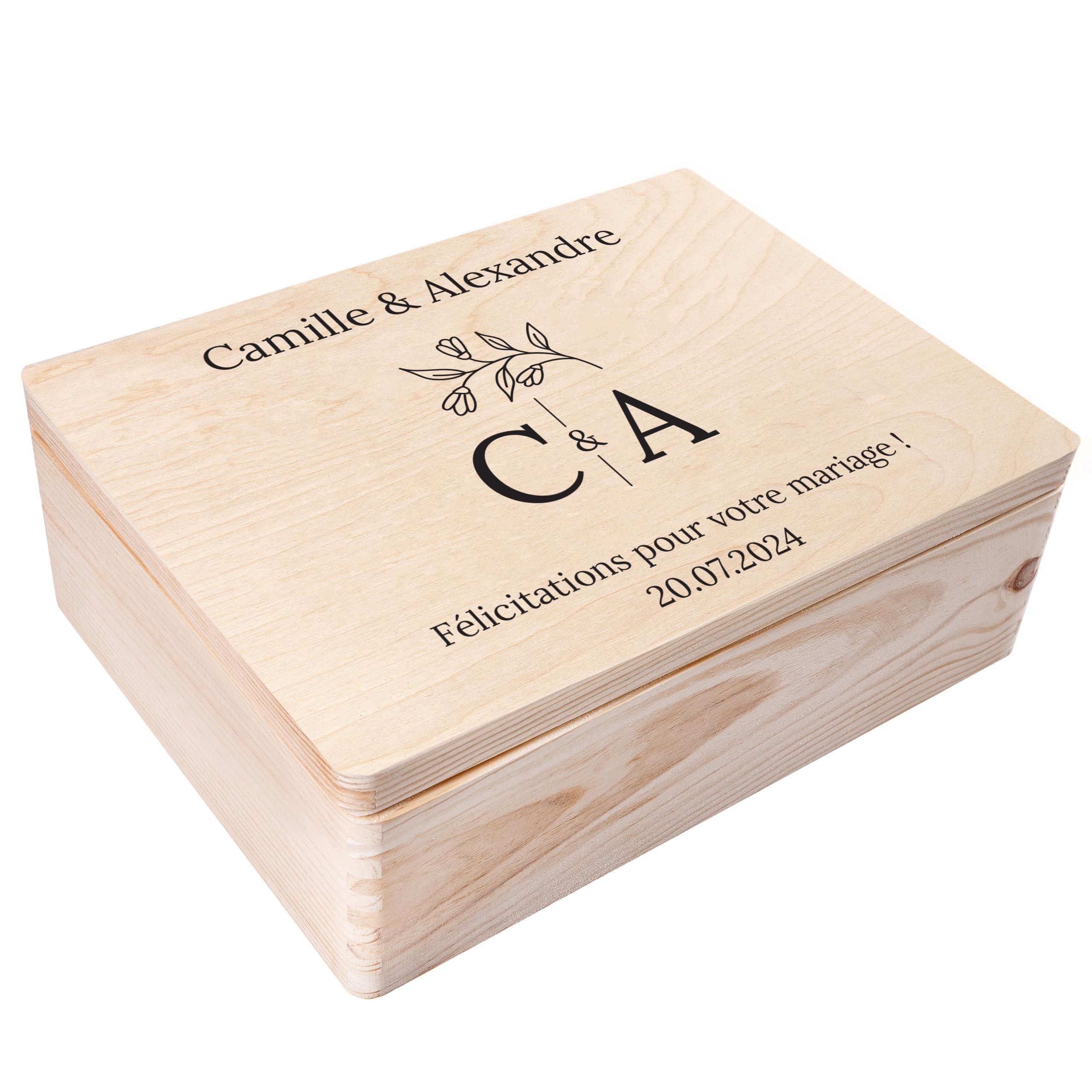 Cadeau de mariage personnalisé : boîte à souvenirs en bois unique