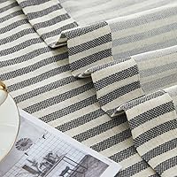 Vista 9 de Vangao Cortinas de lino a rayas negras de 63 pulgadas de largo, cortinas de granja con rayas filtrantes de luz impresas en cortinas beige para sala