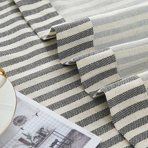 Miniatura 9 de Vangao Cortinas de lino a rayas negras de 96 pulgadas de largo, cortinas de granja con rayas filtrantes de luz impresas en cortinas beige para sala