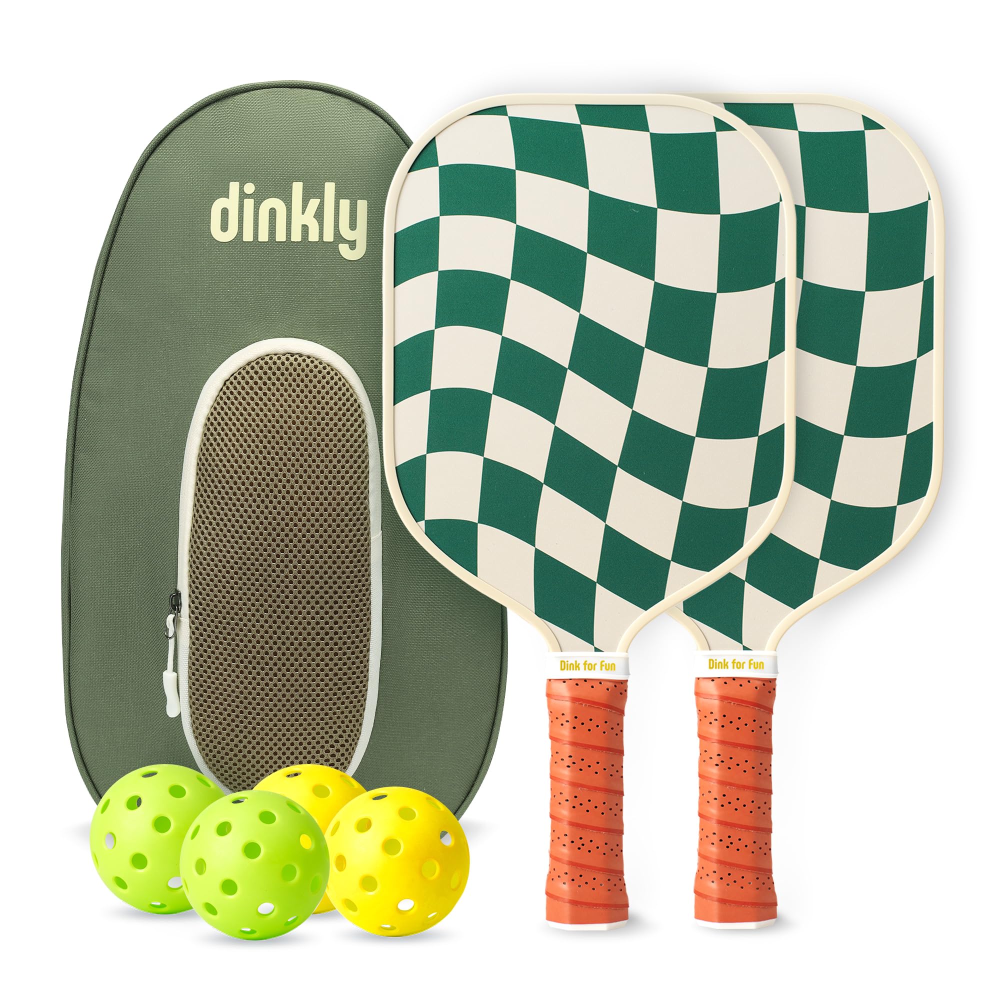 Dinkly Pickleball Paddles Set of 2/4 - USAPA Approved Graphite/Fiberglass Pickle Ball Racket, 2/4 Rackets, 4 Balls and 1 PU Leather Carry Bag, Pickleballs Set for Men Women