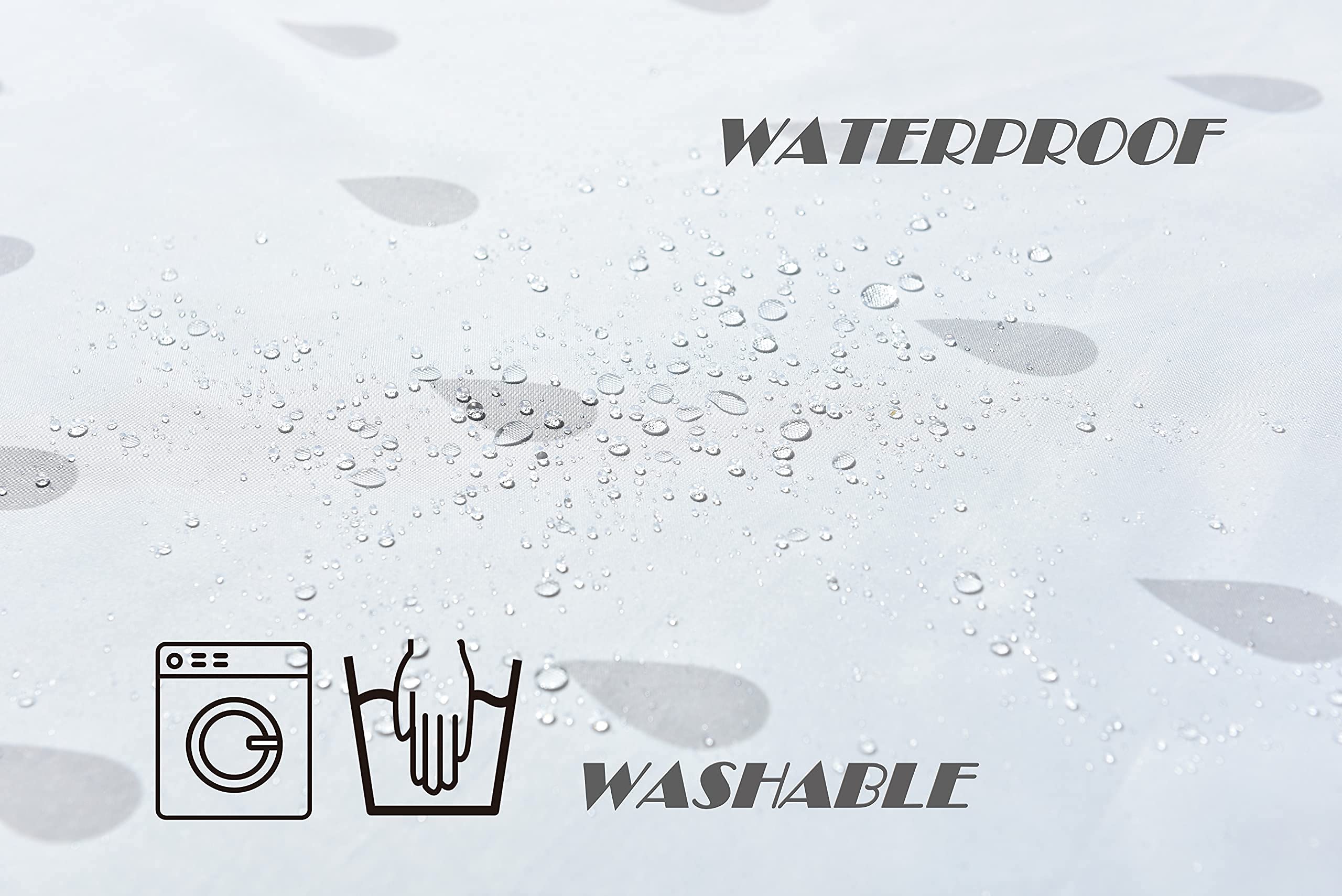 YOUNG DA - Duschvorhang Textil Weiß Grau Regentropfen, Anti-Schimmel Duschvorhang für Badezimmer, Waschbare, Wasserdichter mit 12 Duschvorhängeringen, 180x180 cm