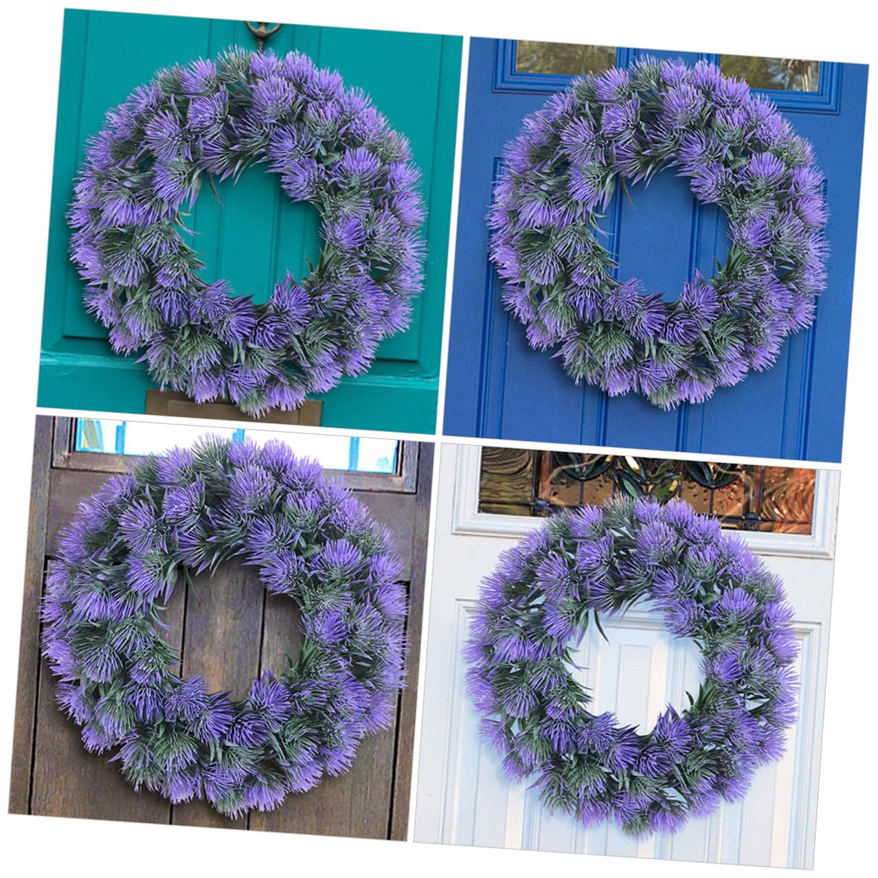 Künstlicher Lavendelkranz Dekorativer Türkranz aus Kunststoff Violett mit UV Schutz Rundes Design Langlebige Deko für Haustür und Festliche Anlässe