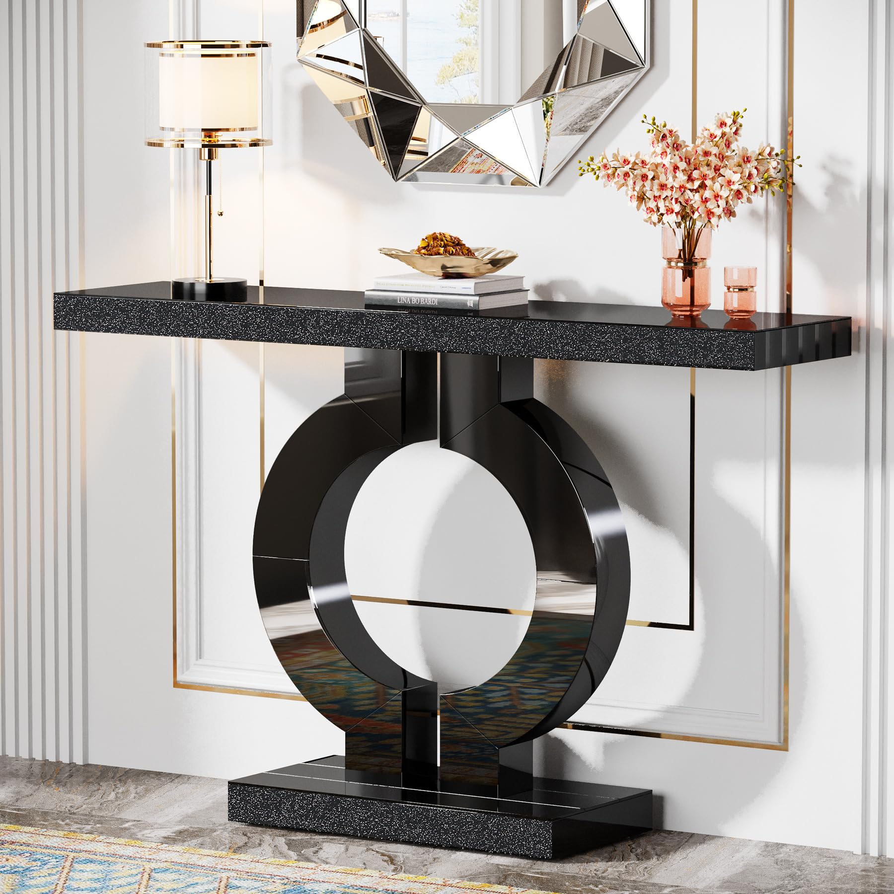 Tribesigns Modern Mirrored Console Table, Glass Sofa Table with Mirror Finish, 43-Inch Entryway Table with O-Shaped Base, Rectangular Accent Foyer