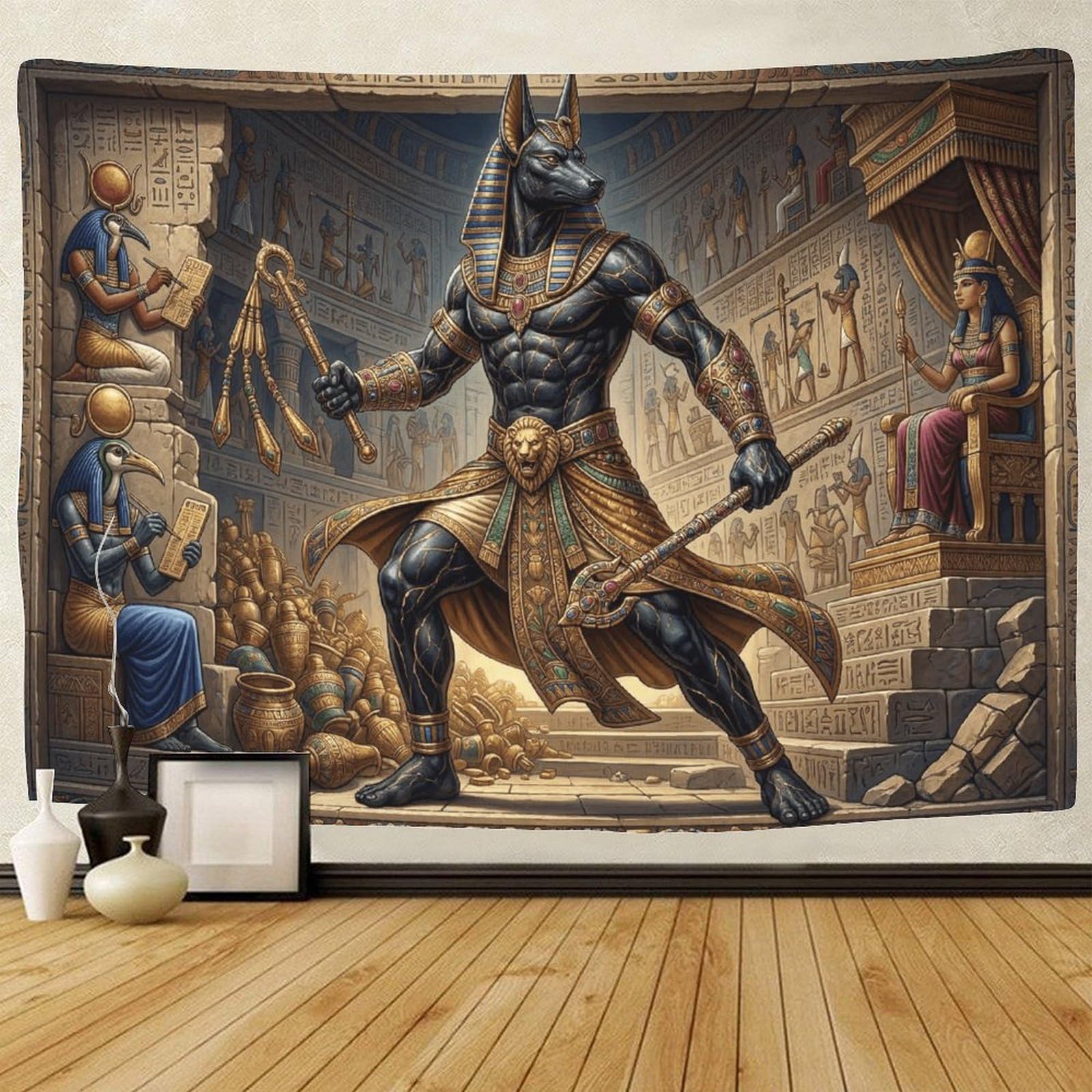 GPMNBCXZK Egyptian Anubis Wall Tapestry Ancient Temple 3D Printed Living Room Bedroom Wall Decor 70cmx100cm