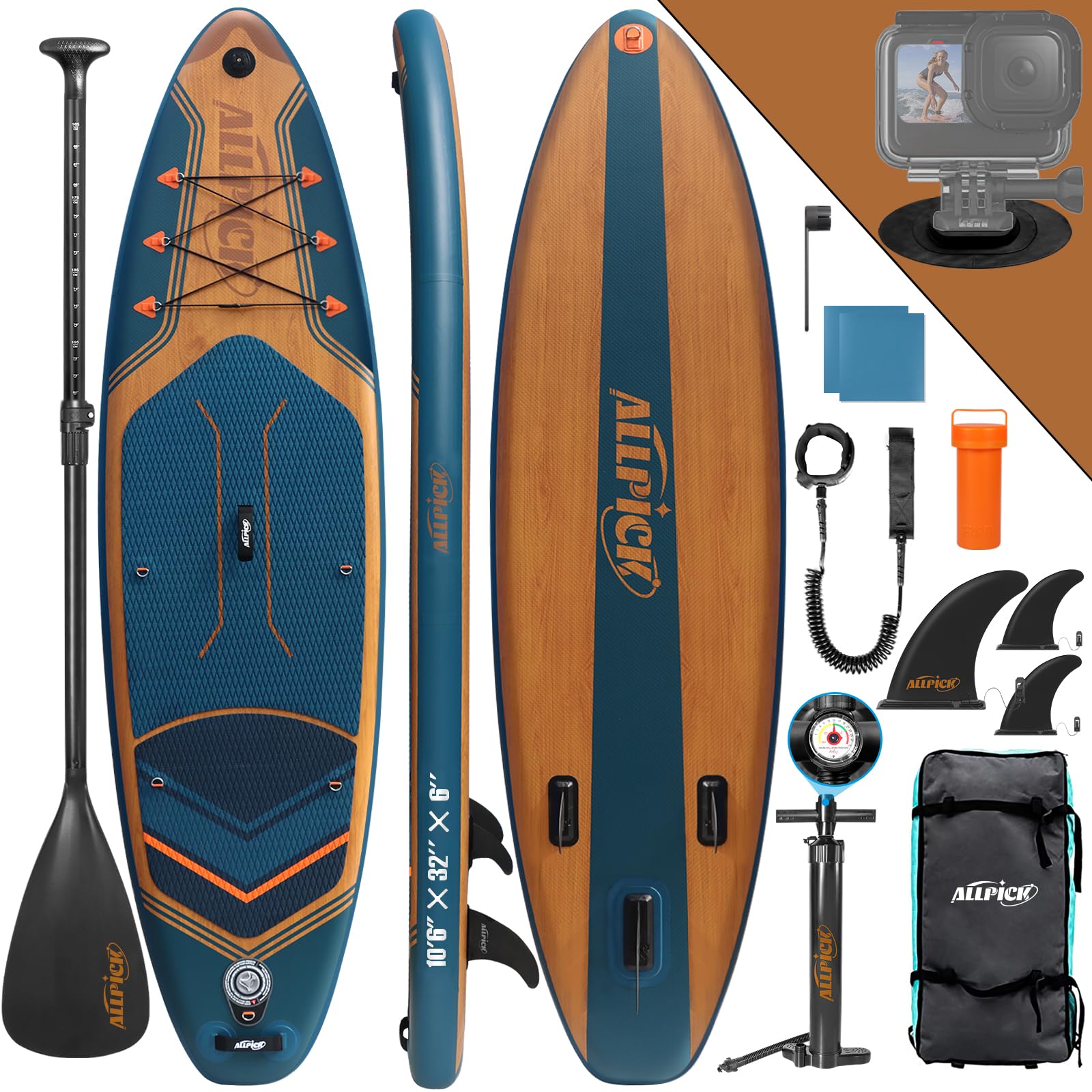 ALLPICK Tabla Paddle Surf Hinchable | Stand Up Paddle Board Sup Premium | Tabla Padel Surf 320 cm | Soporte Universal para Cámara | Tablas para Niños y Adultos |Principiantes y Avanzados 150 kg/180