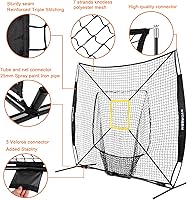 Vista 5 de Storgem - Red de práctica de béisbol y sóftbol de 7×7 pies portátil para golpear, lanzar y batear, red de backstop de béisbol con bate de práctica