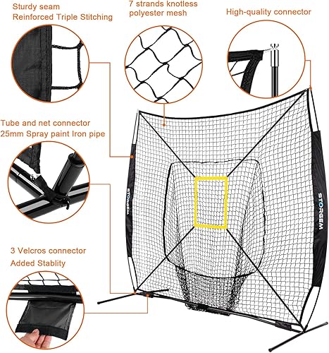 Miniatura 2 de Storgem Baseball and Softball Practice Net 7×7ft Portable Hitting Pitching Batting Training Net Baseball Backstop Net with Batting Tee and Strike