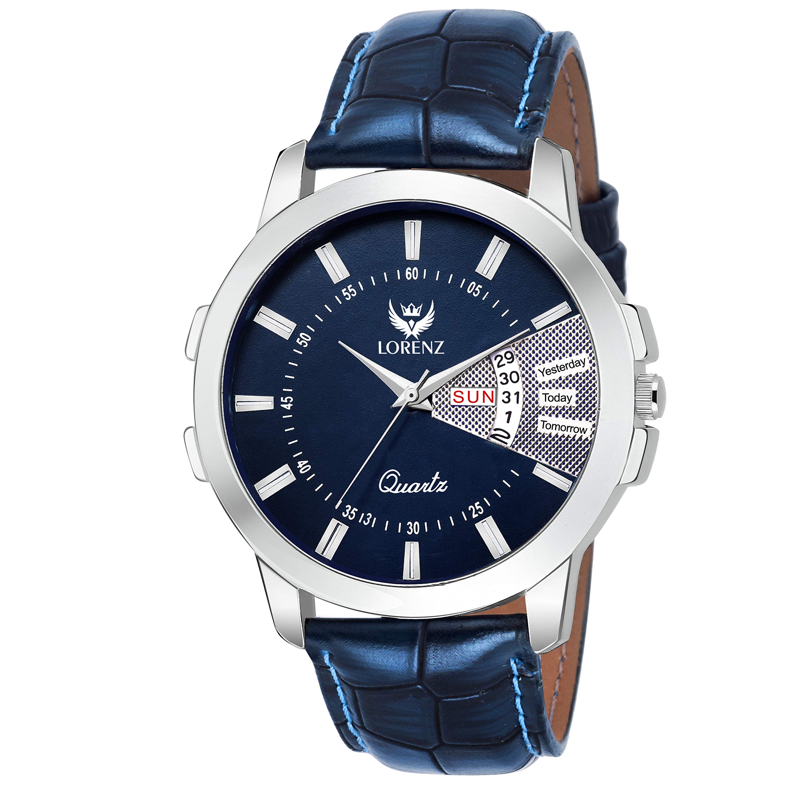 LORENZ Blue dial Leather Strap Day & Date Mens watch-MK-203W (B07J2P3YCL) Amazon Price History, Amazon Price Tracker