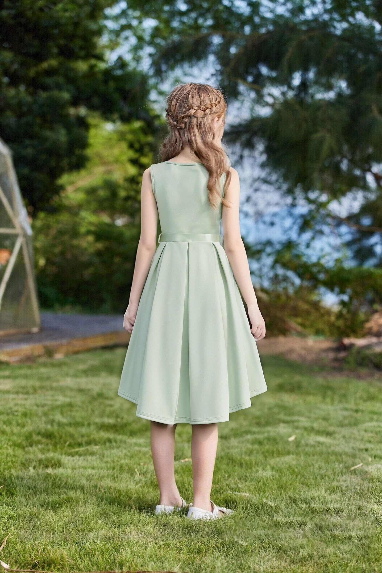 Arshiner Niñas Vestido Sin Mangas Novia Malla Vestidos Verano Formal Festivo Elegante con Cinturón 5-13 años