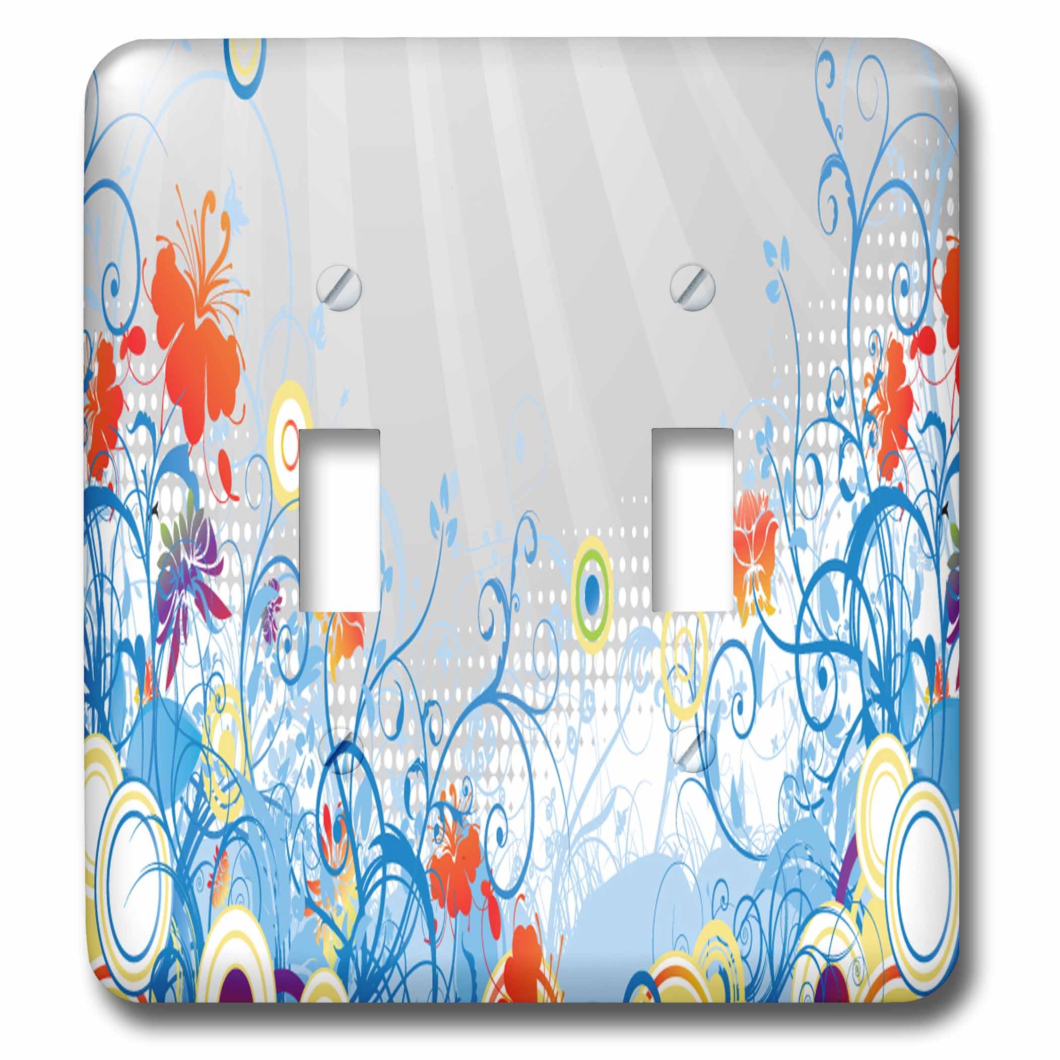 Interrupteur double bascule gris décoratif fleurs bleues et orange