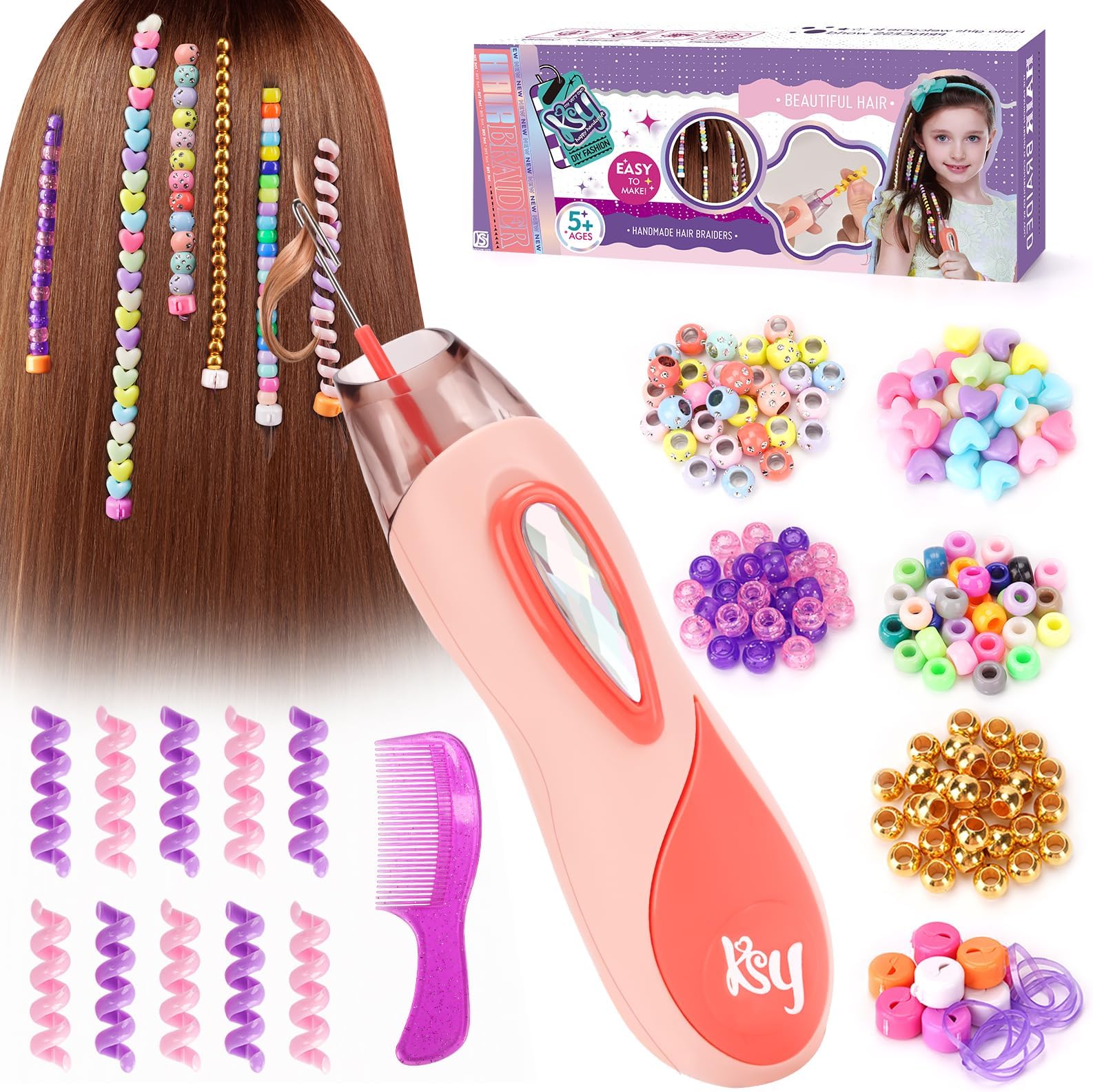 Little Guy 5 6 7 8 9 10 Year Old Girls Gifts: Toys for Girls Age 6-12 Hair Accessories Beads for Braids Birthday Presents Age 7 8 9 DIY Hair Princess Decoration Hair Braiding Kit Toys for Kids