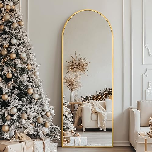 Espejo de longitud completa, de 59 x 19 pulgadas, de suelo, arqueado, no empotrado, con soporte, colgante, montado para dormitorio, sala de estar,
