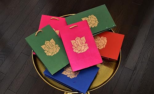 Miniatura 2 de Lotus - Bolsas de regalo de papel blanco con estampado indio para Navidad, bodas, cumpleaños, PoojaPuja, pequeñas bolsas de regalo con asas, bolsas