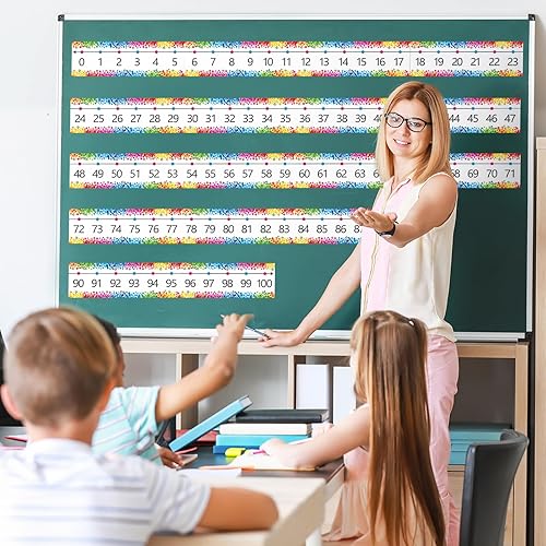 Miniatura 7 de Tablero de anuncios de línea numérica, línea de números 0-100 para decoración de pared de aula, tablero de anuncios de matemáticas, decoración de