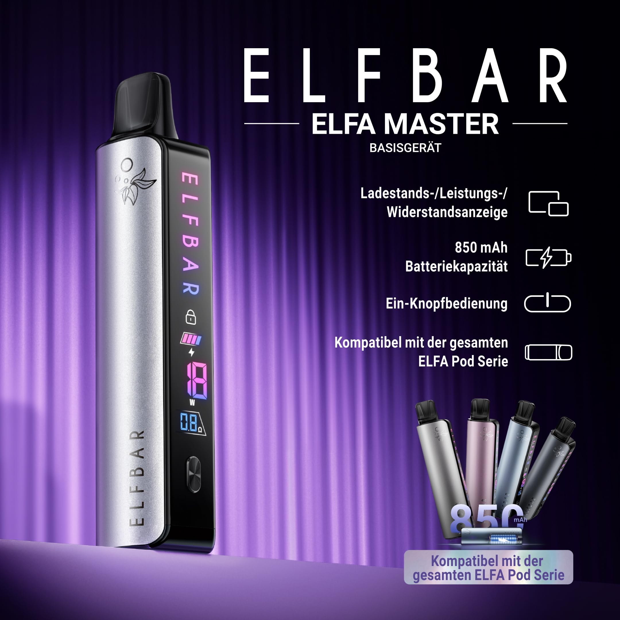 elfbar akkuträger master Elfa Master Akkuträger mit Anzeige, Basisgerät 850mAh Akku mit Display, Pod  System, Mesh-Coil Mod Akkuträger, Starter Set, Ohne Nikotin, Ohne Liquid:  Amazon.de: Elektronik & Foto