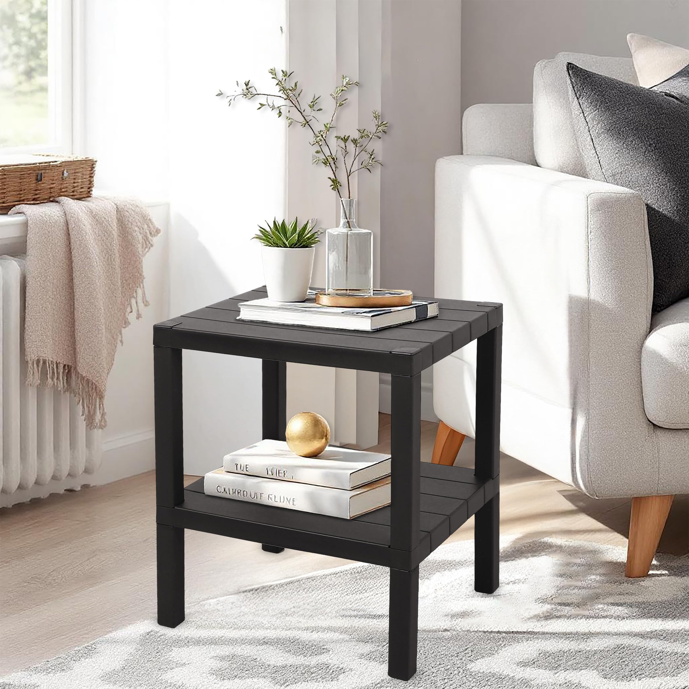 Spetebo Kunststoff Beistelltisch klein in anthrazit mit 2 Ablagen - 45 x 38 cm - Standregal rechteckig mit 2 Ebenen