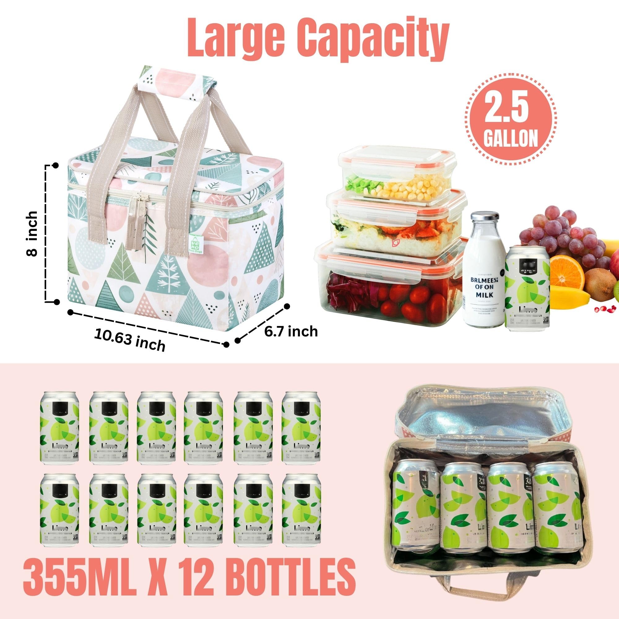VENO 2/3 Pack Kühltasche Isolierte Lebensmittel-Lieferung, strapazierfähig, Pastel Forest, Lunch Bag - 2 Pack | Große, faltbare Einkaufstasche, wiederverwendbar, Kühltasche