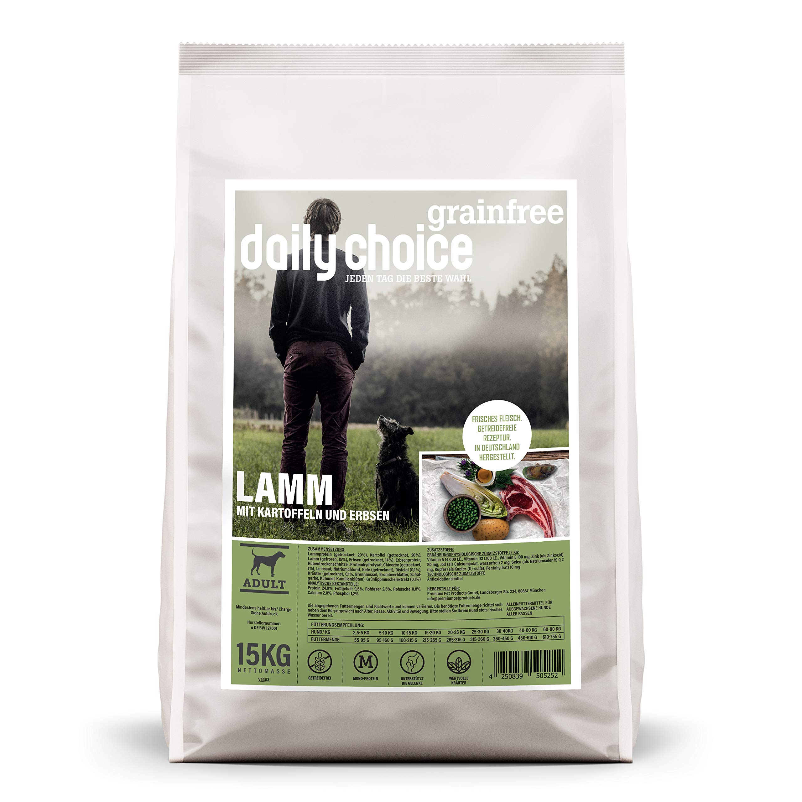 Lamm | Trockenfutter mit natürlichen Zutaten und wertvollen Superfoods für ausgewachsene Hunde. Getreidefreies Alleinfutter ohne Zusatzstoffe im Beutel | 15kg Lamm