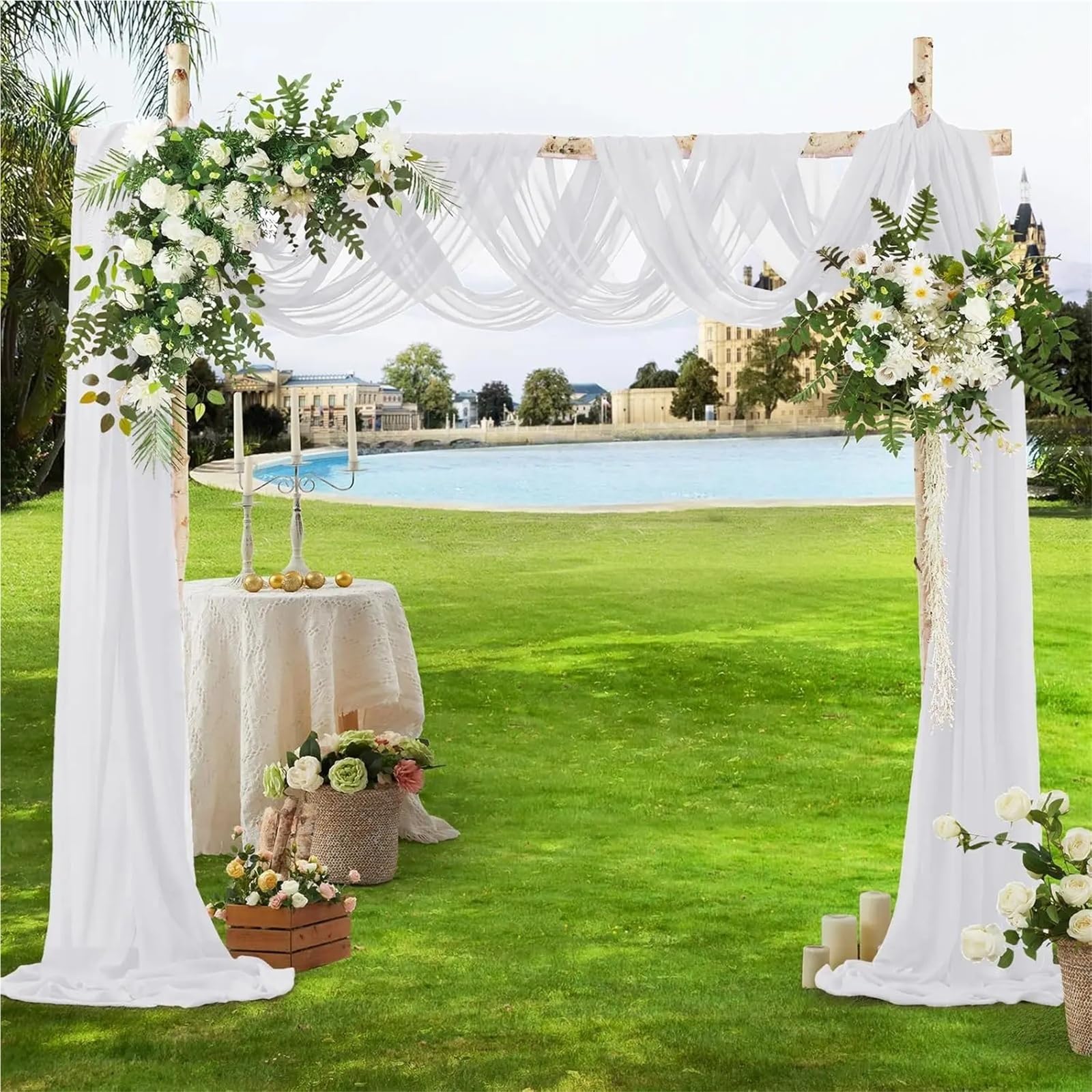 Tela de gasa sólida, tela drapeada de arco de boda, gasa suave hecha a mano, material de bricolaje para telón de fondo de fiesta, arco de techo, tela para coser (negro, 500 x 145 cm)