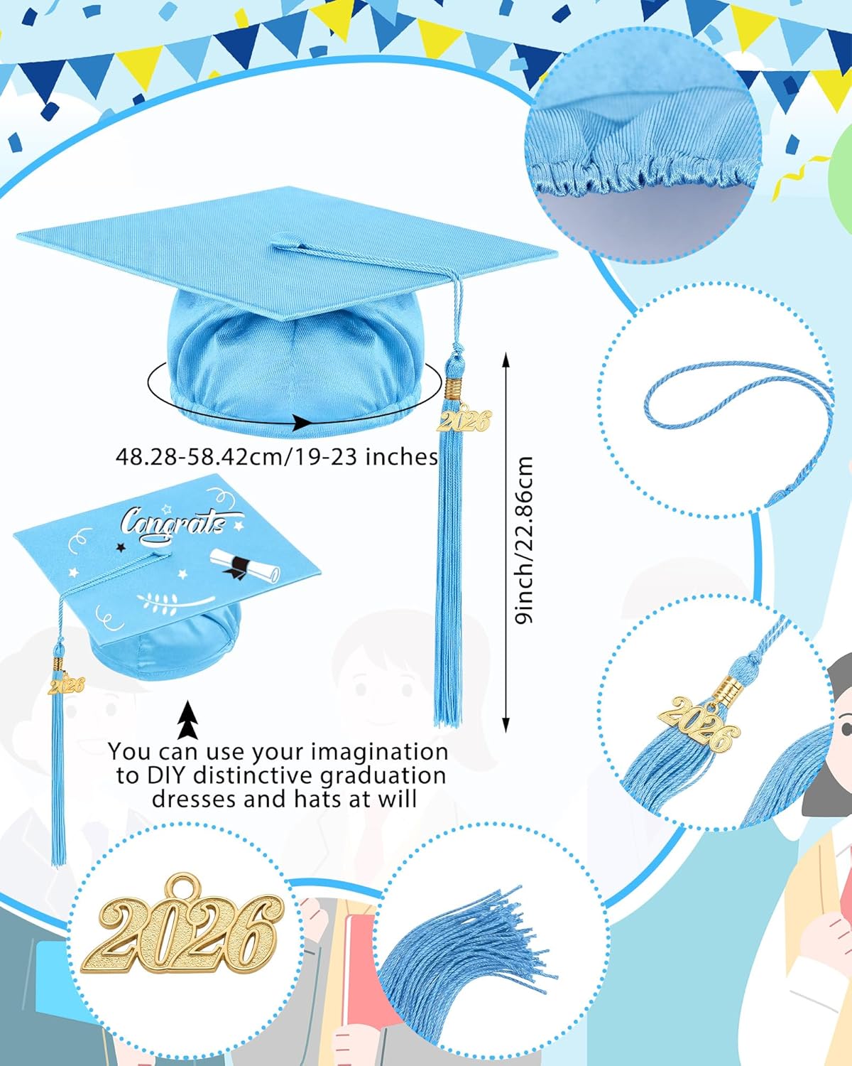 Xuhal 6 Set Preschool Graduation Cap and Gown Set Kindergarten Grad Gowns Children Graduation Cap with 2026 Grad Tassel