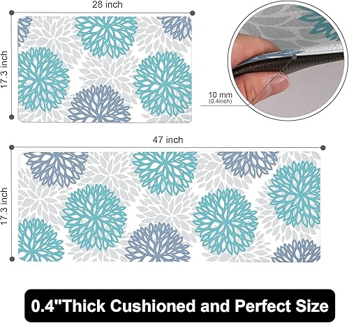 Miniatura 2 de Juego de 2 tapetes de cocina acolchados antifatiga, antideslizantes, impermeables, de espuma viscoelástica, tapete cómodo para fregadero, oficina,