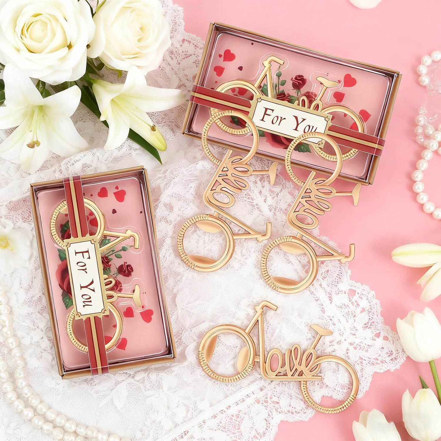 24PCS Bike Bottle Opener Love Design Bicycle Bottle Openers for Wedding Favors Bridal Shower Gifts, Decorations and Souvenirs for Guests (24, golden love bicycle)