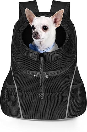 WOYYHO Mochila transportadora para perros con bolsillos de almacenamiento, mochila frontal para perros pequeños, correas ajustables, mochila
