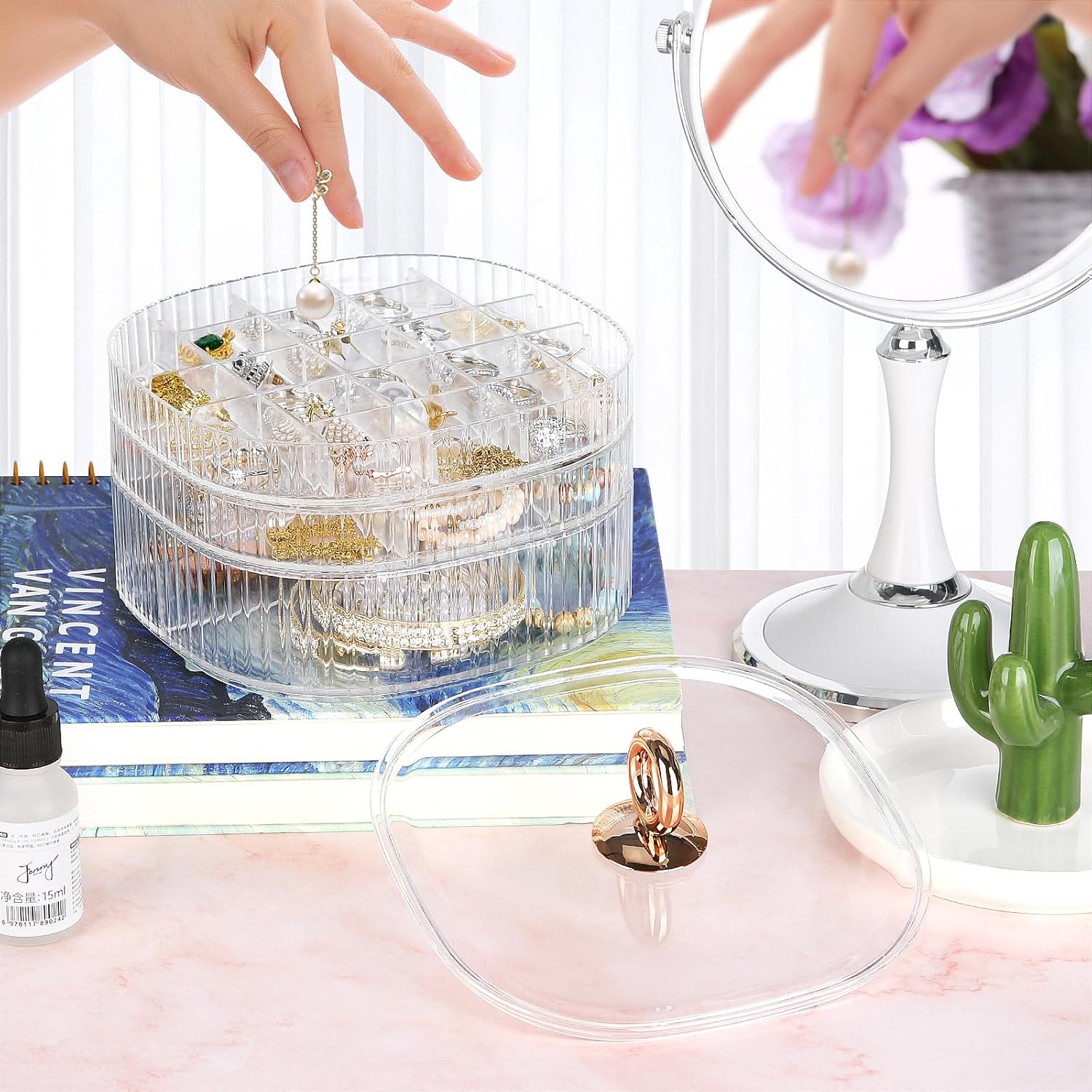 LETURE 3-Layer Acrylic Jewelry Organizer Box for Stud Earrings, Rings, Necklaces, Bracelets, Claw Clip Organizer, Small Bead Storage Containers for Crafts (Clear)
