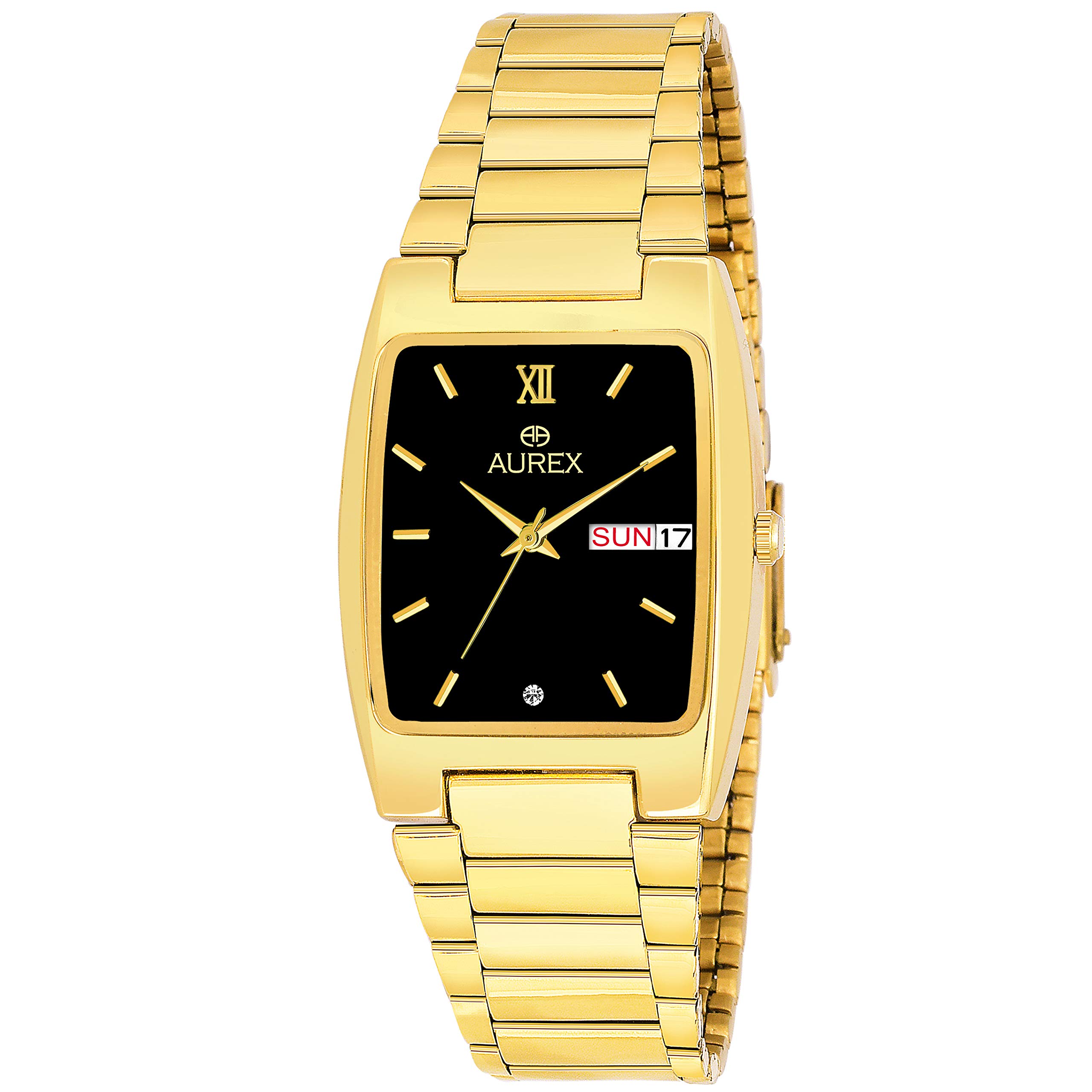Aurex Mens Gold Plated Analogue Black Dial Day & Date Stainless Steel Bracelet Watch (Gold) (B08DKDYSJ4) Amazon Price History, Amazon Price Tracker